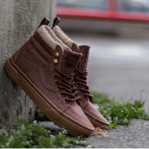 Vans Sk8-Hi MTE Leather Brown Herringbone All Weather Shoes. Women’s 8/Men’s 6.5